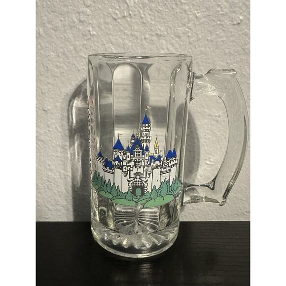 Vtg Disney Cinderella Castle Beveled Glass Mug Stein Barware Collectible 12oz - Picture 1 of 3